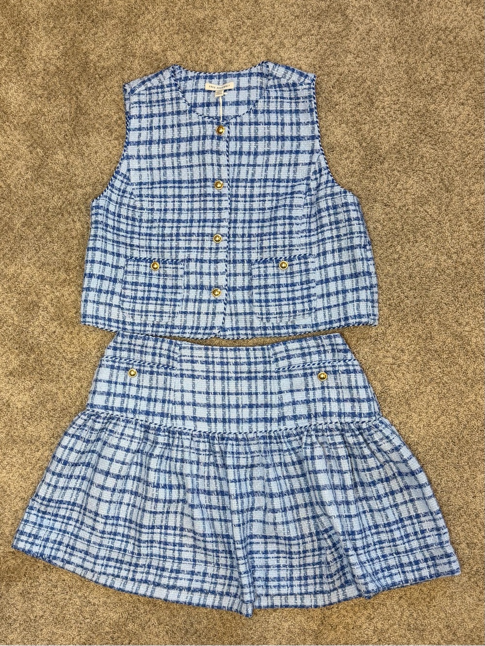 Free Assembly Blue Tweed Vest NWT Size Large | Sleeveless | Preppy | Chic | Gold - Picture 9 of 9
